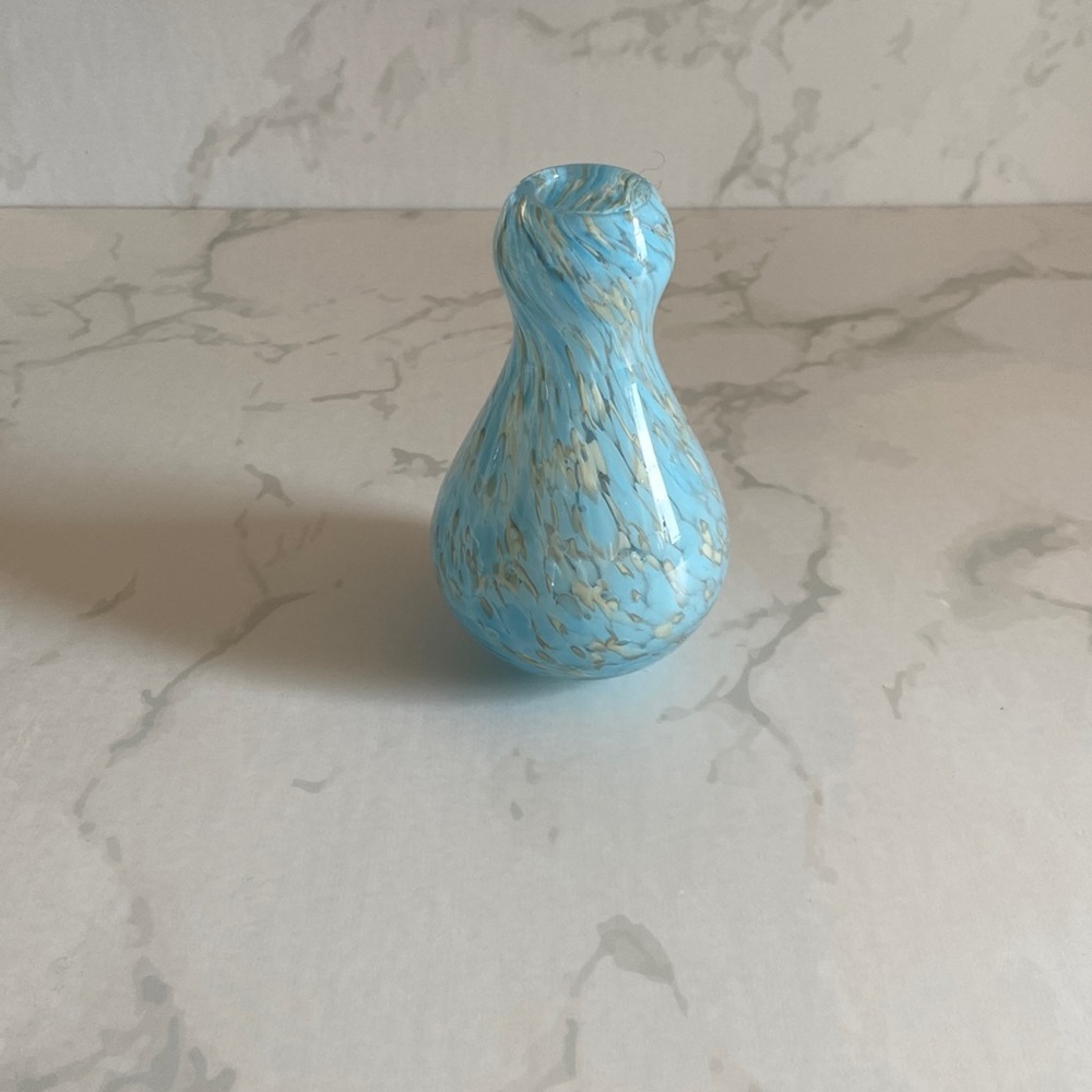 Hand-Blown Blue and Cream Glass Vase - Home Accent